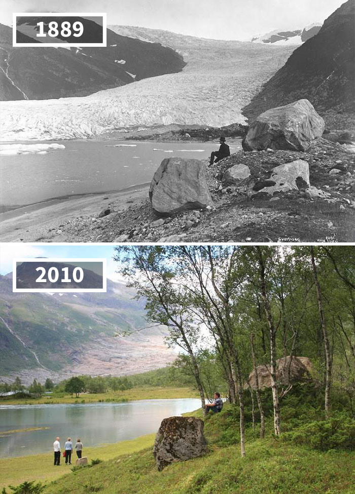 Engabreen Glacier, Holandsfjorden, Norway, 1889 - 2010